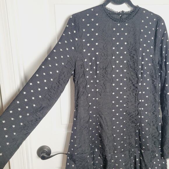 Mima Rosso Dress Womens Large Black White Lace Long Sleeve Polka Dot Lined - Picture 6 of 16
